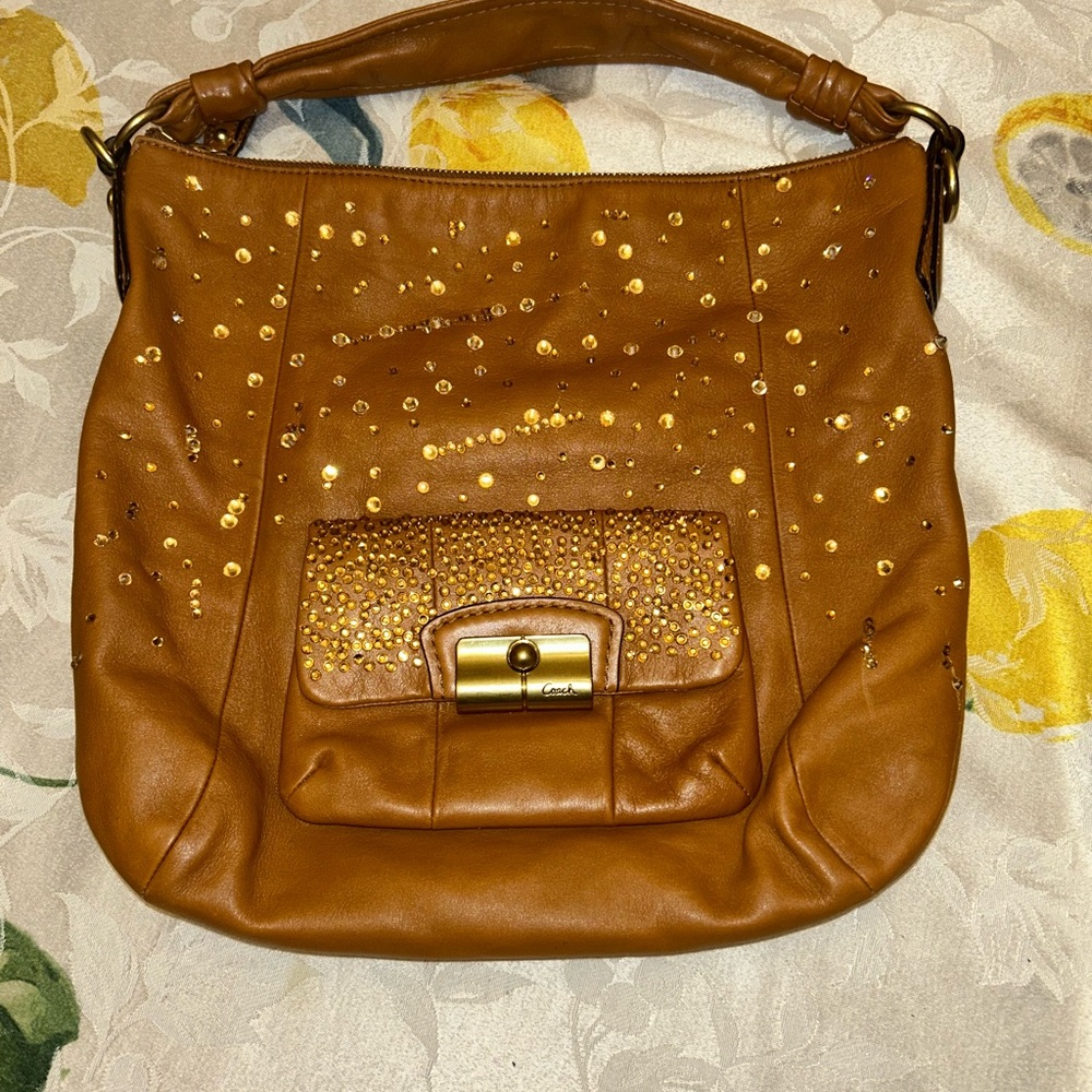 Up crafted Coach Women’s Brown Leather Studded Hobo Bag - Picture 2 of 5
